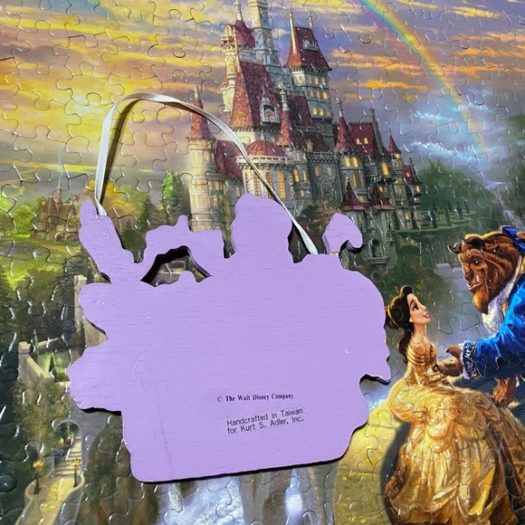 DISNEY’S BEAUTY & THE BEAST VTG 90s KURT ALDER HANDCRAFTED WOODEN XMAS ORNAMENT - Picture 9 of 11